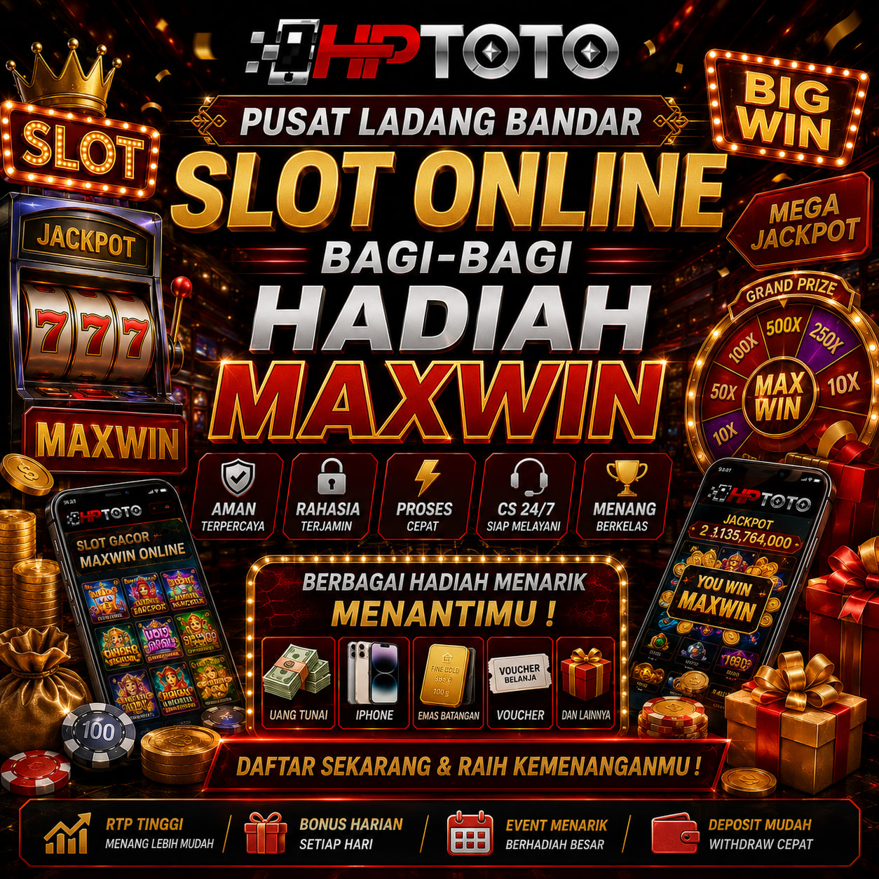 Thumbnail 1 of 3, Poster, HPTOTO | Pusat Ladang Bandar Slot Online Bagi-Bagi Hadiah Maxwin designed and sold by HPTOTO.